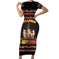 Guinea Pig Christmas Family Matching Short Sleeve Bodycon Dress and Hawaiian Shirt with Santa Hats Tree and Festive Gift Pattern - Wonder Print Shop