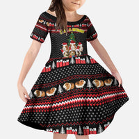 Guinea Pig Christmas Kid Short Sleeve Dress with Santa Hats Tree and Festive Gift Pattern - Wonder Print Shop