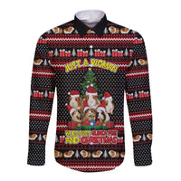 Guinea Pig Christmas Long Sleeve Button Shirt with Santa Hats Tree and Festive Gift Pattern - Wonder Print Shop