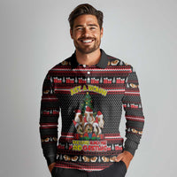 Guinea Pig Christmas Long Sleeve Polo Shirt with Santa Hats Tree and Festive Gift Pattern - Wonder Print Shop