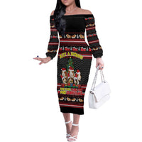 Guinea Pig Christmas Off The Shoulder Long Sleeve Dress with Santa Hats Tree and Festive Gift Pattern - Wonder Print Shop