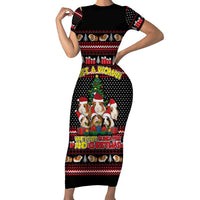Guinea Pig Christmas Short Sleeve Bodycon Dress with Santa Hats Tree and Festive Gift Pattern - Wonder Print Shop