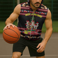 Guinea Pig Christmas Sleeveless Zip Hoodie with Santa Hats Tree and Festive Gift Pattern - Wonder Print Shop