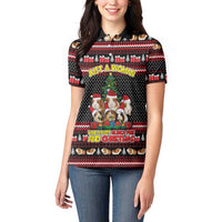 Guinea Pig Christmas Women Polo Shirt with Santa Hats Tree and Festive Gift Pattern - Wonder Print Shop