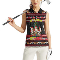 Guinea Pig Christmas Women Sleeveless Polo Shirt with Santa Hats Tree and Festive Gift Pattern - Wonder Print Shop