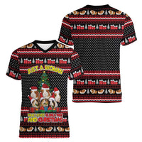 Guinea Pig Christmas Women V-Neck T-Shirt with Santa Hats Tree and Festive Gift Pattern - Wonder Print Shop