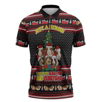 Guinea Pig Christmas Zipper Polo Shirt with Santa Hats Tree and Festive Gift Pattern - Wonder Print Shop