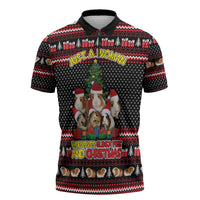 Guinea Pig Christmas Zipper Polo Shirt with Santa Hats Tree and Festive Gift Pattern - Wonder Print Shop