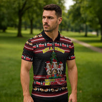 Guinea Pig Christmas Zipper Polo Shirt with Santa Hats Tree and Festive Gift Pattern - Wonder Print Shop