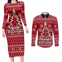 Nurse Merry Christmas Christmas Couples Matching Long Sleeve Bodycon Dress and Long Sleeve Button Shirt Xmas Holiday Patterns - Wonder Print Shop