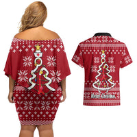 Nurse Merry Christmas Christmas Couples Matching Off Shoulder Short Dress and Hawaiian Shirt Xmas Holiday Patterns - Wonder Print Shop