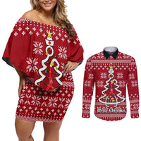 Nurse Merry Christmas Christmas Couples Matching Off Shoulder Short Dress and Long Sleeve Button Shirt Xmas Holiday Patterns - Wonder Print Shop