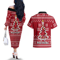 Nurse Merry Christmas Christmas Couples Matching Off The Shoulder Long Sleeve Dress and Hawaiian Shirt Xmas Holiday Patterns - Wonder Print Shop