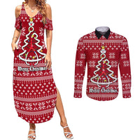 Nurse Merry Christmas Christmas Couples Matching Summer Maxi Dress and Long Sleeve Button Shirt Xmas Holiday Patterns - Wonder Print Shop