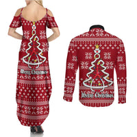 Nurse Merry Christmas Christmas Couples Matching Summer Maxi Dress and Long Sleeve Button Shirt Xmas Holiday Patterns - Wonder Print Shop