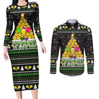 PickleBall Is Life Christmas Couples Matching Long Sleeve Bodycon Dress and Long Sleeve Button Shirt Xmas Holiday Patterns - Wonder Print Shop