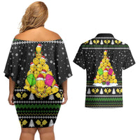 PickleBall Is Life Christmas Couples Matching Off Shoulder Short Dress and Hawaiian Shirt Xmas Holiday Patterns - Wonder Print Shop