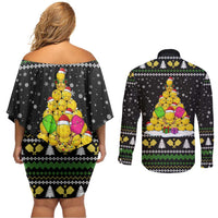 PickleBall Is Life Christmas Couples Matching Off Shoulder Short Dress and Long Sleeve Button Shirt Xmas Holiday Patterns - Wonder Print Shop