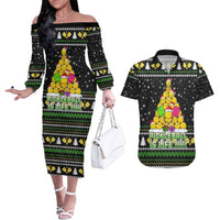 PickleBall Is Life Christmas Couples Matching Off The Shoulder Long Sleeve Dress and Hawaiian Shirt Xmas Holiday Patterns - Wonder Print Shop