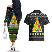 PickleBall Is Life Christmas Couples Matching Off The Shoulder Long Sleeve Dress and Hawaiian Shirt Xmas Holiday Patterns - Wonder Print Shop