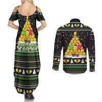 PickleBall Is Life Christmas Couples Matching Summer Maxi Dress and Long Sleeve Button Shirt Xmas Holiday Patterns - Wonder Print Shop