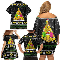 PickleBall Is Life Christmas Family Matching Off Shoulder Short Dress and Hawaiian Shirt Xmas Holiday Patterns - Wonder Print Shop