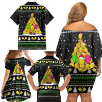 PickleBall Is Life Christmas Family Matching Off Shoulder Short Dress and Hawaiian Shirt Xmas Holiday Patterns - Wonder Print Shop