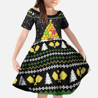 PickleBall Is Life Christmas Kid Short Sleeve Dress Xmas Holiday Patterns - Wonder Print Shop