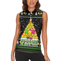 PickleBall Is Life Christmas Women Sleeveless Polo Shirt Xmas Holiday Patterns - Wonder Print Shop