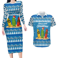 Surfer Swell Christmas Couples Matching Long Sleeve Bodycon Dress and Hawaiian Shirt Xmas Holiday Patterns - Wonder Print Shop