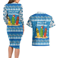 Surfer Swell Christmas Couples Matching Long Sleeve Bodycon Dress and Hawaiian Shirt Xmas Holiday Patterns - Wonder Print Shop