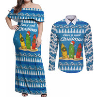 Surfer Swell Christmas Couples Matching Off Shoulder Maxi Dress and Long Sleeve Button Shirt Xmas Holiday Patterns - Wonder Print Shop