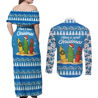 Surfer Swell Christmas Couples Matching Off Shoulder Maxi Dress and Long Sleeve Button Shirt Xmas Holiday Patterns - Wonder Print Shop