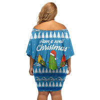 Surfer Swell Christmas Off Shoulder Short Dress Xmas Holiday Patterns - Wonder Print Shop