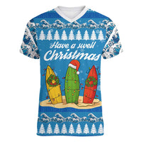 Surfer Swell Christmas Women V-Neck T-Shirt Xmas Holiday Patterns - Wonder Print Shop