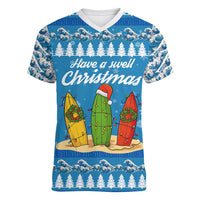 Surfer Swell Christmas Women V-Neck T-Shirt Xmas Holiday Patterns - Wonder Print Shop