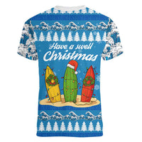 Surfer Swell Christmas Women V-Neck T-Shirt Xmas Holiday Patterns - Wonder Print Shop