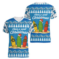 Surfer Swell Christmas Women V-Neck T-Shirt Xmas Holiday Patterns - Wonder Print Shop