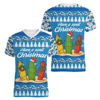 Surfer Swell Christmas Women V-Neck T-Shirt Xmas Holiday Patterns - Wonder Print Shop