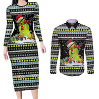 Tennis Snowman Christmas Couples Matching Long Sleeve Bodycon Dress and Long Sleeve Button Shirt Xmas Holiday Patterns - Wonder Print Shop