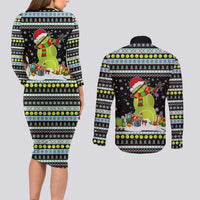 Tennis Snowman Christmas Couples Matching Long Sleeve Bodycon Dress and Long Sleeve Button Shirt Xmas Holiday Patterns - Wonder Print Shop