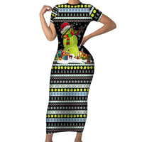 Tennis Snowman Christmas Short Sleeve Bodycon Dress Xmas Holiday Patterns - Wonder Print Shop