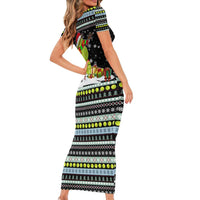 Tennis Snowman Christmas Short Sleeve Bodycon Dress Xmas Holiday Patterns - Wonder Print Shop