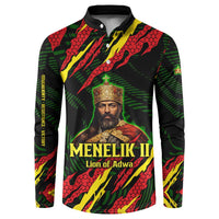 Menelik II Button Sweatshirt with Lion of Adwa Title, Battle of Adwa 1896 Graphic and Bold Pan-African