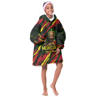 Menelik II Kid Wearable Blanket Hoodie with Lion of Adwa Title, Battle of Adwa 1896 Graphic and Bold Pan-African - Wonder Print Shop