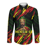 Menelik II Long Sleeve Button Shirt with Lion of Adwa Title, Battle of Adwa 1896 Graphic and Bold Pan-African - Wonder Print Shop