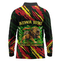 Menelik II Long Sleeve Polo Shirt with Lion of Adwa Title, Battle of Adwa 1896 Graphic and Bold Pan-African - Wonder Print Shop