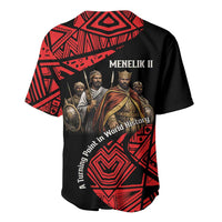 Menelik II Baseball Jersey with Adwa Victory Map, Africa Defeated an Empire Text and Red Geometric - Wonder Print Shop