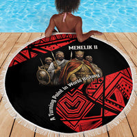 Menelik II Beach Blanket with Adwa Victory Map, Africa Defeated an Empire Text and Red Geometric - Wonder Print Shop
