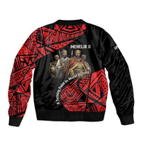 Menelik II Bomber Jacket with Adwa Victory Map, Africa Defeated an Empire Text and Red Geometric - Wonder Print Shop